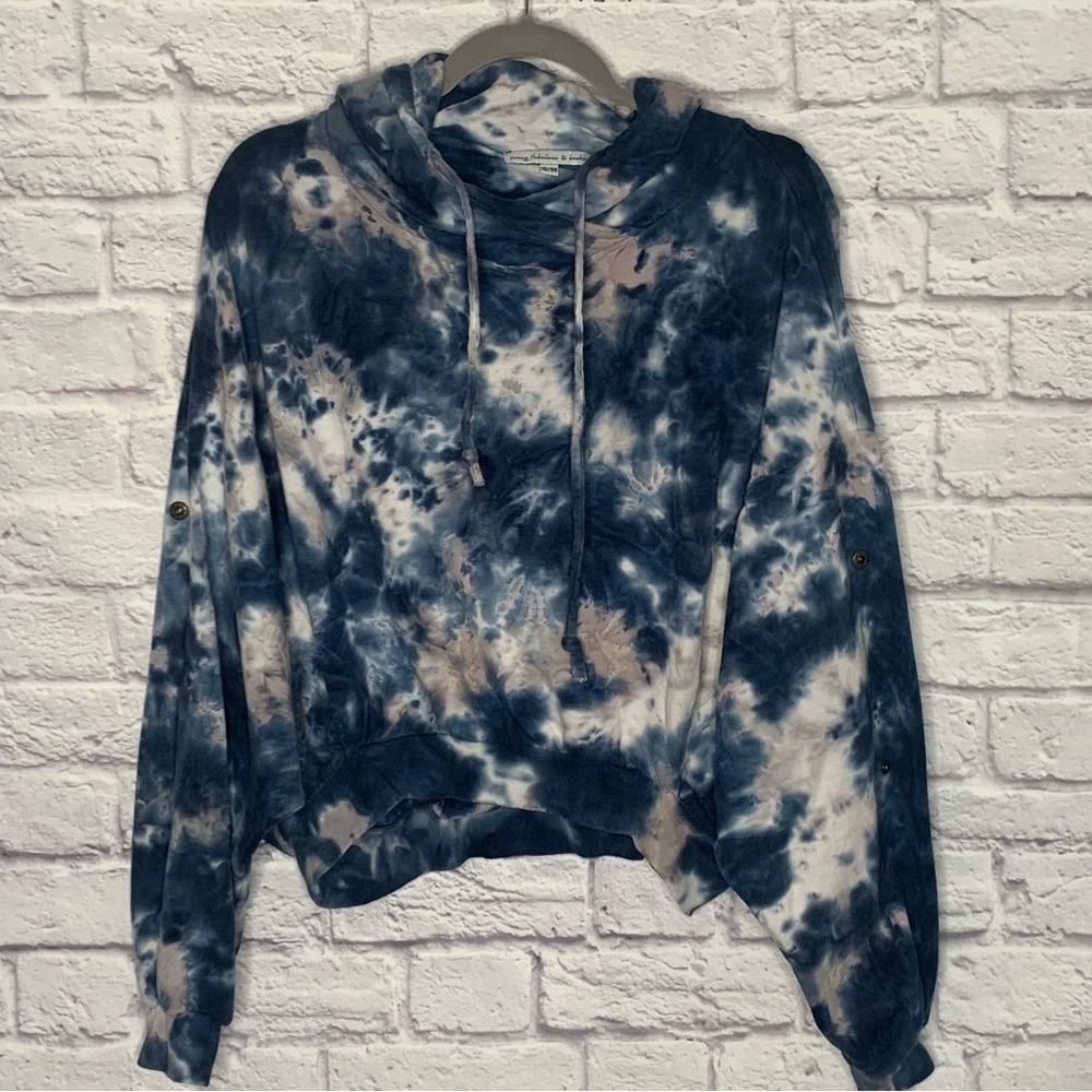 Young Fabulous and Broke Blue Tie-Dye Dolman Sleeve Pullover Hoodie - Picture 4 of 11